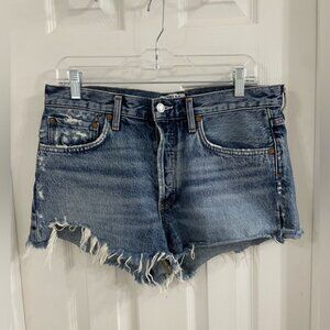 Agolde Parker Vintage Cut-Off Blue Distressed Denim Shorts Size 28